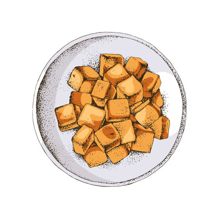 Fried squares of Tofu Curd Bowlのイラスト素材