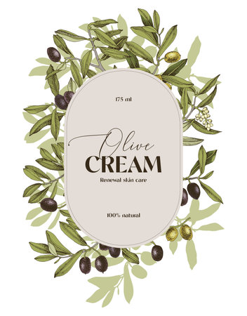 Olive cosmetics label design over olive branchのイラスト素材
