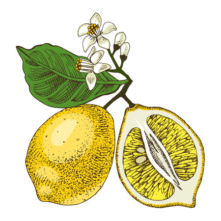 Lemons hand drawn vector branchのイラスト素材