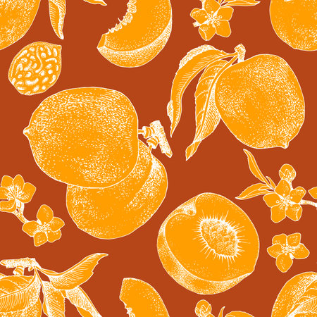 Peaches seamless pattern vector illustrationのイラスト素材