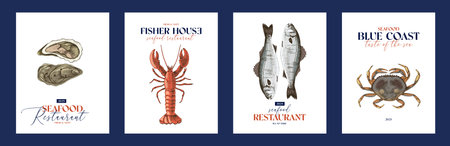 Seafood restaurant banners vector illustrationのイラスト素材