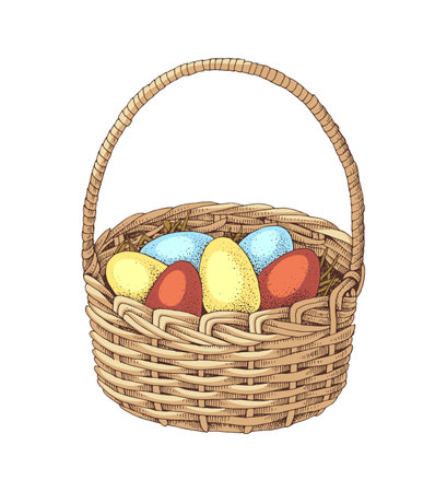 Easter basket with colorful eggsのイラスト素材
