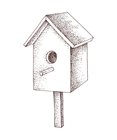 Hand drawn wooden birdhouse illustrationのイラスト素材