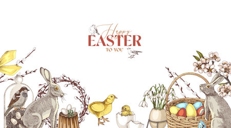 Easter banner with hand drawn elementsのイラスト素材