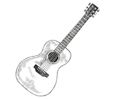 Acoustic Guitar hand drawn vector illustrationのイラスト素材