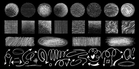 Set of abstract scribbles, textures and arrowsのイラスト素材