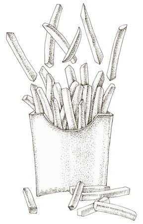French fries in paper box vectorのイラスト素材