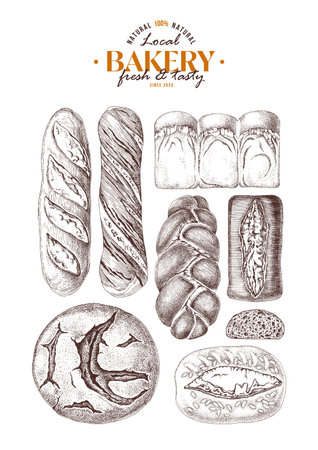 Bakery poster with different types of breadのイラスト素材