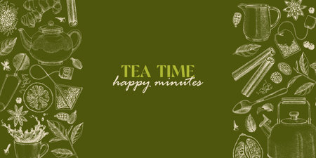 Tea time horizontal vector bannerのイラスト素材