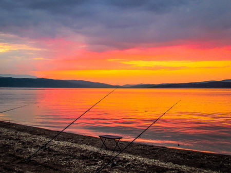 Beautiful sunset while fishing, Bulgariaの写真素材