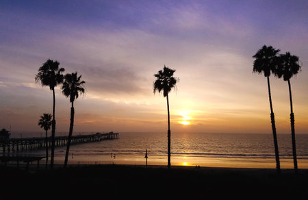Sunset at the beach in San Clemente, California, USA.の写真素材