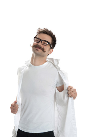 Young confident man gets undressedの写真素材