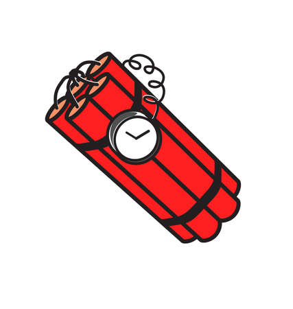 cartoon style bundle of dynamite sticks bomb explosive with clock timer and wires red vectorのイラスト素材