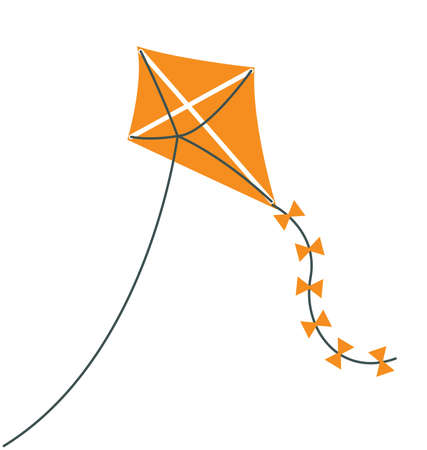 simple cartoon orange kite with little ribbons on the tailのイラスト素材