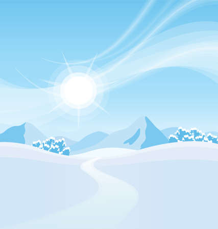 winter landscape with snow and mountains clear blue sky sun vectorのイラスト素材