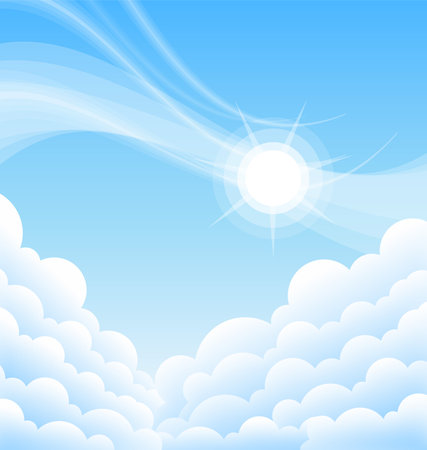 Above the clouds blue sky with sun vectorのイラスト素材