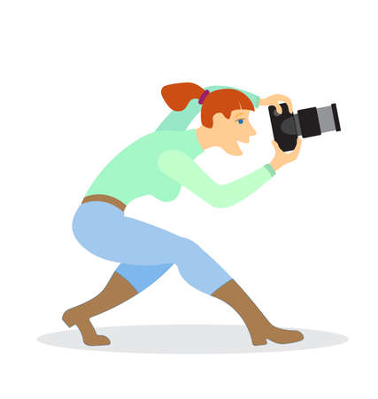 stylized cartoon female photographer vectorのイラスト素材