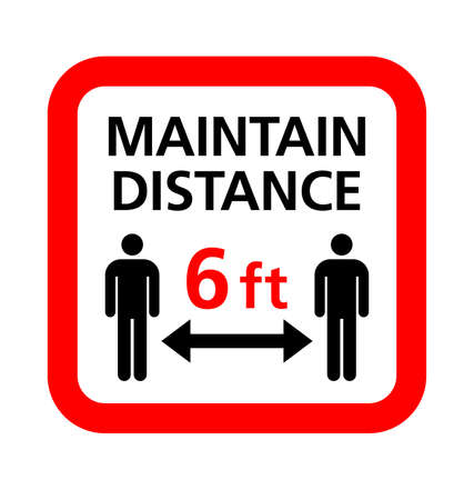 Maintain distance 6 feet ft sign 2 metres square vectorのイラスト素材