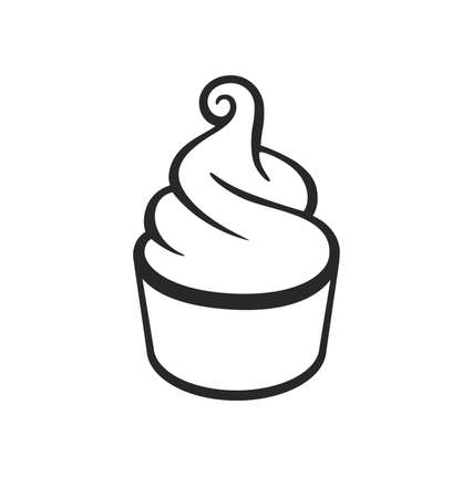 simple fun cartoon soft serve ice cream in cup icon emblem black and white silhouette outline vectorのイラスト素材