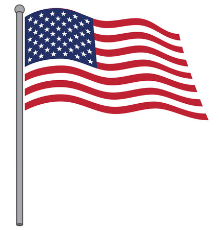 flying flowing usa flag of united states of america on flagpole vectorのイラスト素材