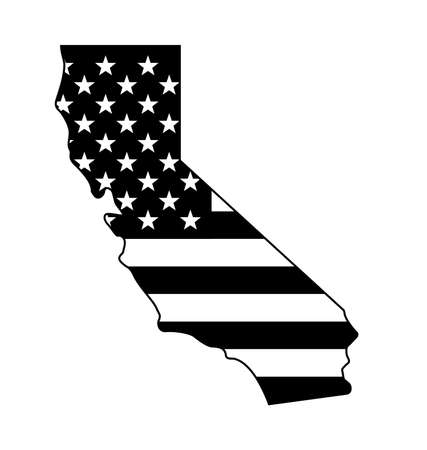 california map state shape with usa flag black and white vectorのイラスト素材