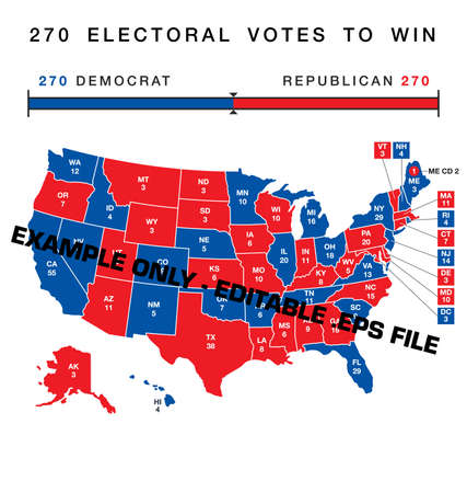 accurate correct usa editable 2020 electoral college map with separated states democrat vs republican vectorのイラスト素材