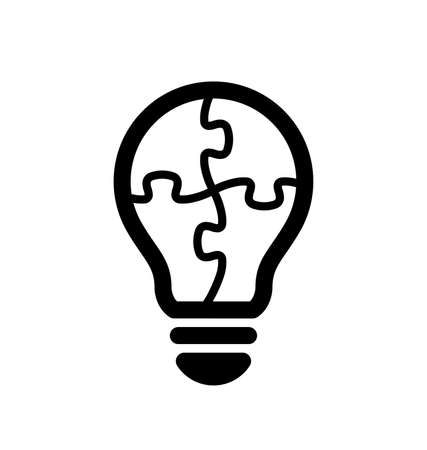 simple light bulb globe with puzzle concept line art icon symbol vector isolated on white backgroundのイラスト素材