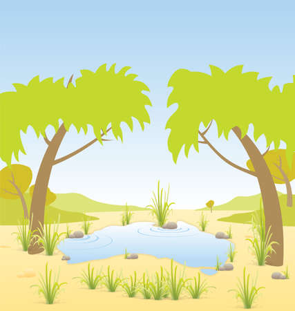 Australian cartoon illustrated billabong water hole vectorのイラスト素材