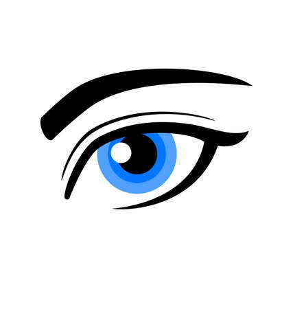 simple beautiful human female blue eye vector illustration black and white icon isolated on white backgroundのイラスト素材