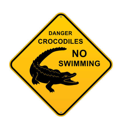 Danger Crocodiles No Swimming yellow diamond australian road warning sign isolated on white background vectorのイラスト素材