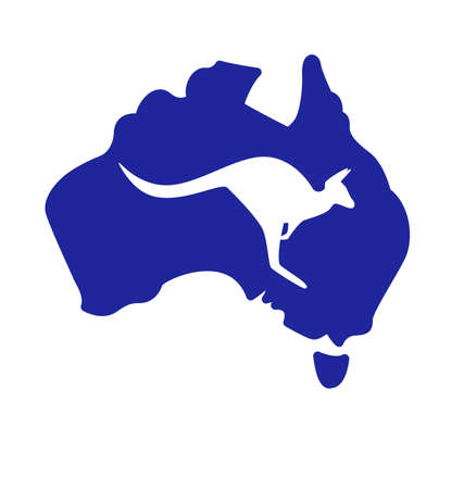 silplified blue Australia map with kangaroo silhouette icon isolated on white background vectorのイラスト素材