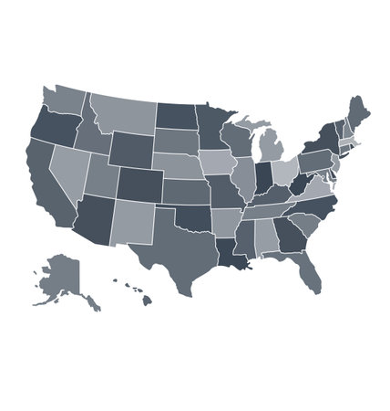 Accurate correct usa map with separated states in various shades of grey political electoral vector isolated on white backgroundのイラスト素材