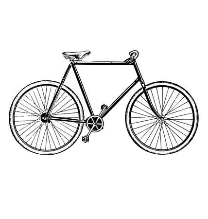 vintage retro bike bicycle black ink etching side view isolated on white backgroundのイラスト素材