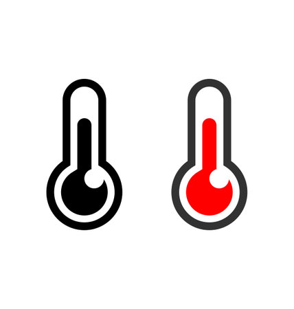 simple thermometer temperature icon small glass black and white red outline silhouetteのイラスト素材