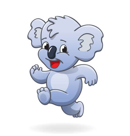 Cute smiling happy cartoon australian koala character running jumping vector isolated on white backgroundのイラスト素材