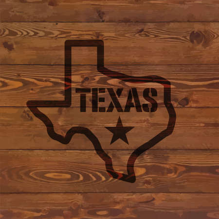 texas state lone star symbol branded burned on old rustic wood wall vector backgroundのイラスト素材