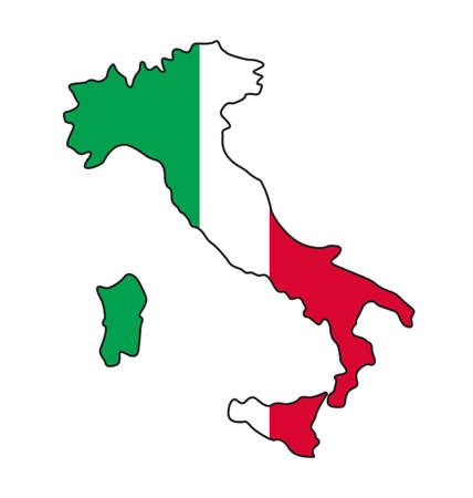 italy italia map simplified outline silhouette with italian flag vector isolated on white backgroundのイラスト素材