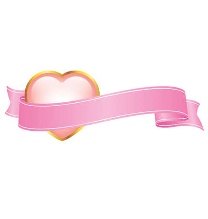 beautiful pink valentines love heart with pink ribbon banner card element vector isolated on white backgroundのイラスト素材