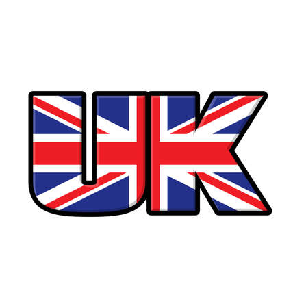 bold UK letters text with union jack flag vector isolated on white backgroundのイラスト素材