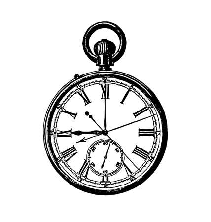 vintage antique detailed pocket watch engraving ink etching vector isolated on white backgroundのイラスト素材