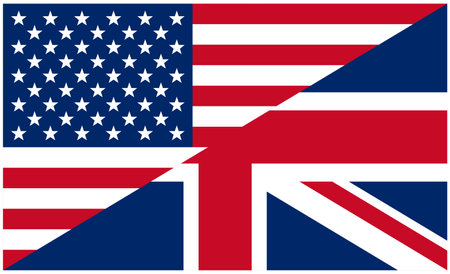 USA and UK flags combined diagonal english language icon vector isolated on white backgroundのイラスト素材