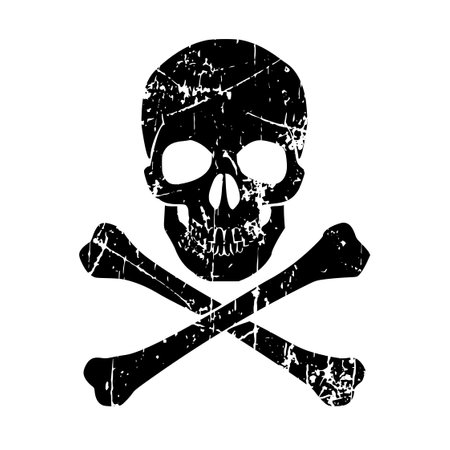classic distressed grunge skull and crossbones symbol silhouette isolated on white background vectorのイラスト素材