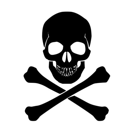 classic skull and crossbones symbol silhouette isolated on white background vectorのイラスト素材