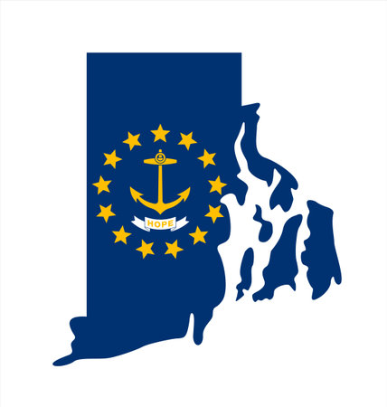 rhode island ri flag in state shape map blue silhouette outline simplified USA vector isolated on white backgroundのイラスト素材