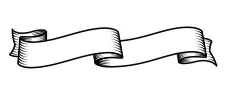 stylish simple wide vintage tattoo ribbon banner flowing scroll blank linework outline vector isolated on white backgroundのイラスト素材