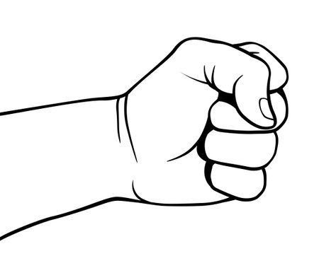 punching fist side view simple illustration black and white vector on white backgroundのイラスト素材
