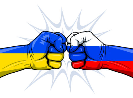 ukraine russia war conflict punching fist concept flag side view illustration vector on white backgroundのイラスト素材