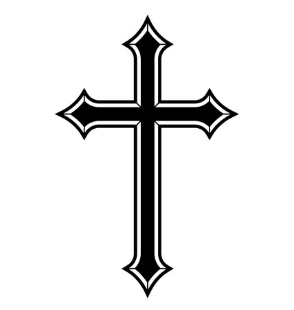 beautiful beveled classic gothic christian cross crucifix vector isolated on white backgroundのイラスト素材