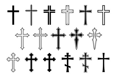 various beautiful classic christian cross crucifix large set vector isolated on white backgroundのイラスト素材