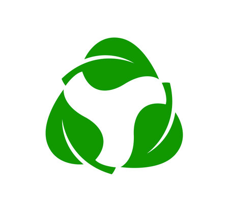 classic triangle recycle style logo with 3 green leaves vector isolated on white backgroundのイラスト素材